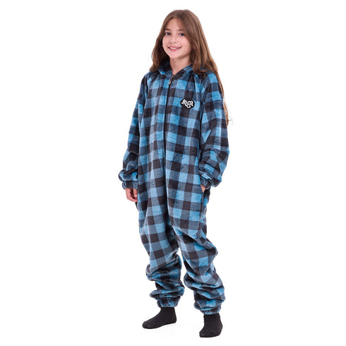 Snuggs Kids Blanket Onesie Blue Checkered